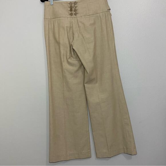Elevenses Tan High Waist Wide Leg Pants Button Front Tie Details - Picture 5 of 9